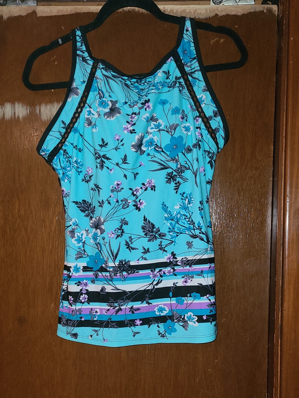 Floral Strappy Tankini Swim Top in Teal